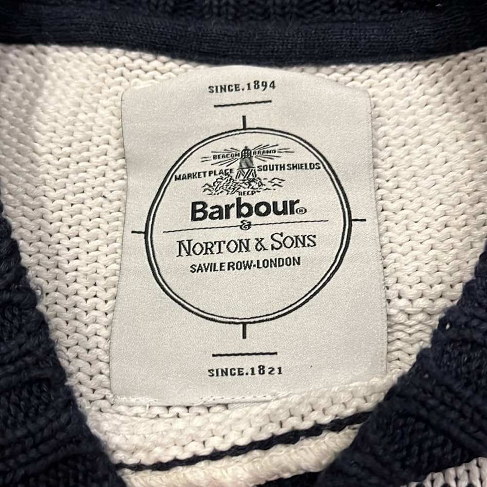 Men’s Barbour navy stripe knit sweater